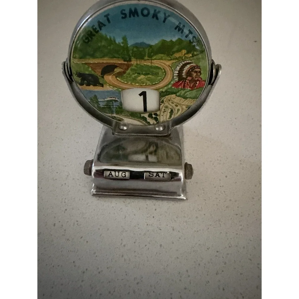 Vintage Great Smokey Mountains Chrome Perpetual Flip Desk Top Calendar 3